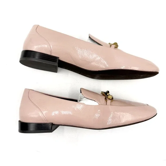 Tory Burch Jessa Loafer Pink Brick Patent Leather Gold Horsehead Womens 8.5 - Picture 7 of 11